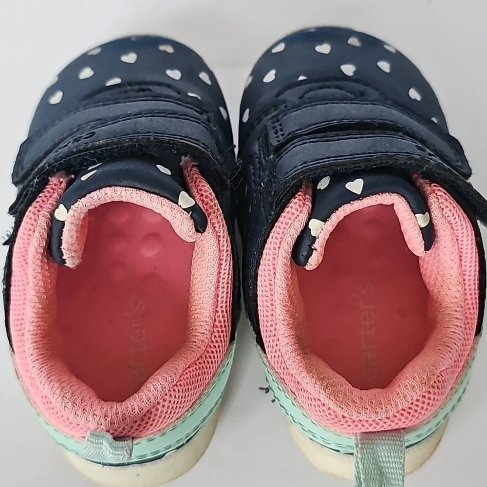 Carter's Every Step Baby Girls Relay Sneaker Blue White Hearts Size 3 1848